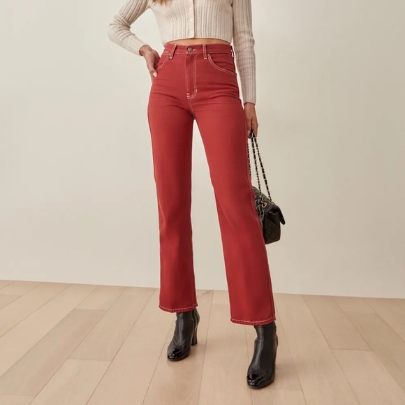 Red Cowboy High Rise Straight Jeans - Picture 1 of 6